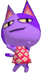 animation of a 3D model of bob, a purple cat from animal crossing, doing a dance